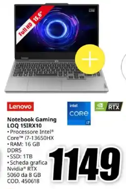 MediaWorld Lenovo Notebook Gaming LOQ 15IRX10 offerta