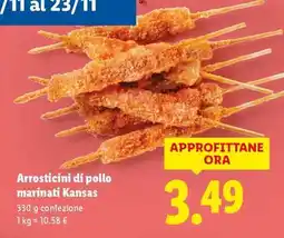 Lidl Arrosticini di pollo marinati Kansas offerta