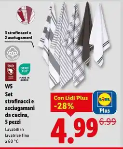 Lidl W5 Set strofinacci e asciugamani da cucina, 5 pezzi offerta