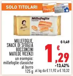 Conad MILLEFOGLIE, SNACK DI SFOGLIA BOCCONCINI MATILDE VICENZI offerta
