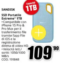 MediaWorld SANDISK SSD Portatile Extreme 1TB offerta