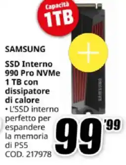 MediaWorld SAMSUNG SSD Interno 990 Pro NVMe 1 TB con dissipatore di calore offerta