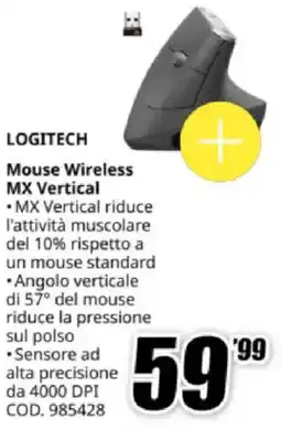 MediaWorld LOGITECH Mouse Wireless MX Vertical offerta
