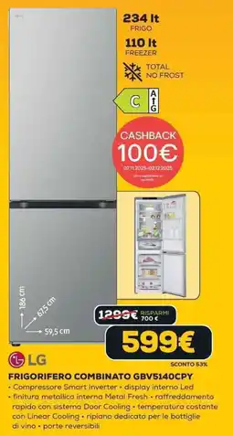 Euronics LG FRIGORIFERO COMBINATO GBV5140CPY offerta