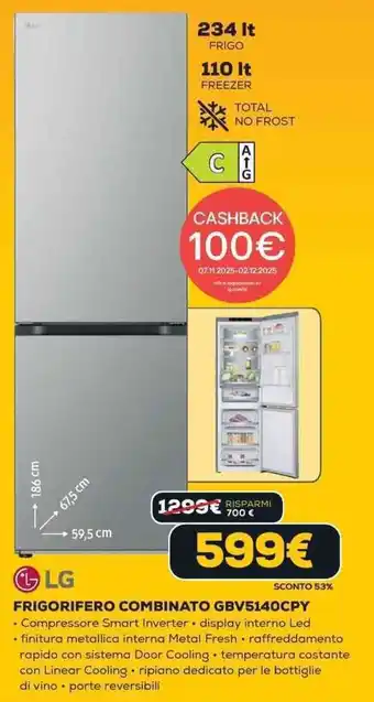 LG FRIGORIFERO COMBINATO GBV5140CPY