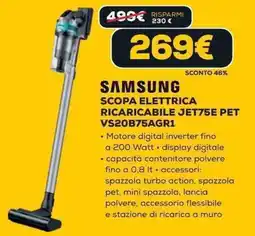 Euronics SAMSUNG SCOPA ELETTRICA RICARICABILE JET75E PET VS20B75AGR1 offerta