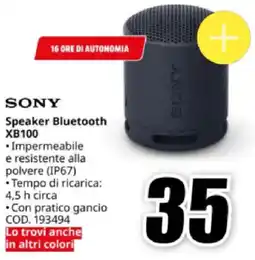 MediaWorld SONY Speaker Bluetooth XB100 offerta