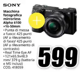MediaWorld SONY Macchina fotografica mirrorless Alpha 6100 +16-50mm offerta