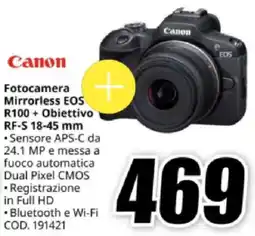 MediaWorld Canon Fotocamera Mirrorless EOS R100+ Obiettivo RF-S 18-45 mm offerta