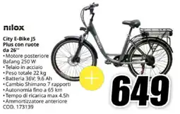 MediaWorld nilox City E-Bike J5 Plus con ruote da 26" offerta