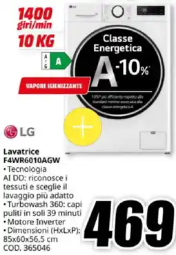 MediaWorld LG Lavatrice F4WR6010AGW offerta