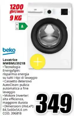MediaWorld beko Lavatrice MWBMU3921B offerta