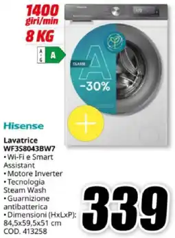 MediaWorld Hisense Lavatrice WF3S8043BW7 offerta