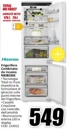 MediaWorld Hisense Frigorifero Combinato da incasso RB3B250S offerta