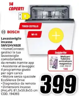 MediaWorld BOSCH Lavastoviglie incasso SMV2HVX02E offerta