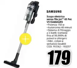 MediaWorld SAMSUNG Scopa elettrica senza filo Jet 65 Pet VS15A60AGR5 offerta