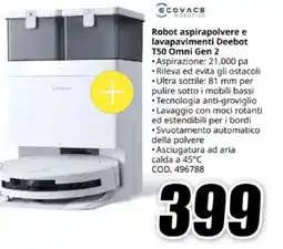 MediaWorld ECOVACS Robot aspirapolvere e lavapavimenti Deebot T50 Omni Gen 2 offerta