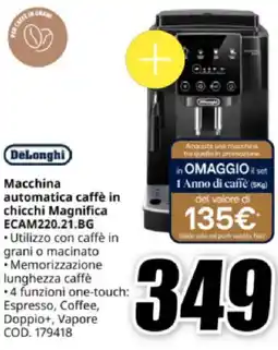 MediaWorld DeLonghi Macchina automatica caffè in chicchi Magnifica ECAM220.21.BG offerta