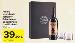 Carrefour Amaro Importante Jefferson Tailor Made Special Pack con Bicchieri offerta