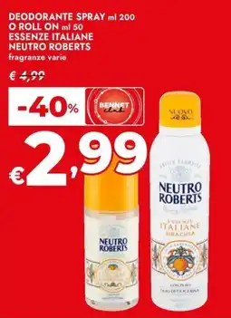 Bennet Deodorante spray o roll on essenze italiane NEUTRO ROBERTS offerta