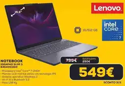 Euronics Lenovo NOTEBOOK IDEAPAD SLIM 3 83K4001QIX offerta
