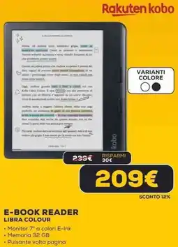 Euronics Rakuten kobo e-book reader libra colour offerta