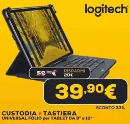 Euronics Logitech custodia + tastiera universal folio per tablet da 9" e 10" offerta
