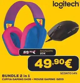 Euronics Logitech bundle 2 in 1 cuffia gaming G435+ mouse gaming G203 offerta