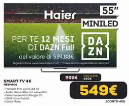 Euronics Haier SMART TV 4K H55M90E offerta