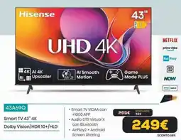 Euronics Hisense Smart TV 43" 4K Dolby Vision/HDR 10+/HLG offerta