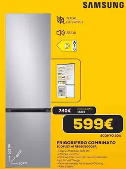 Euronics SAMSUNG FRIGORIFERO COMBINATO ECOFLEX AI RB38C600DSA offerta