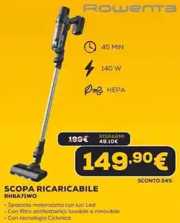 Euronics Rowenta SCOPA RICARICABILE RH6A71WO offerta