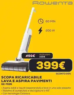 Euronics Rowenta SCOPA RICARICABILE LAVA E ASPIRA PAVIMENTI GZ-7035 offerta