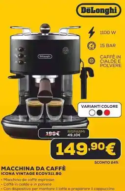 Euronics DeLonghi MACCHINA DA CAFFÈ ICONA VINTAGE ECOV311.BG offerta