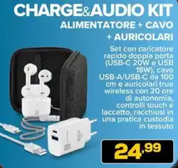 Euronics Charge&audio kit alimentatore + cavo + auricolari offerta