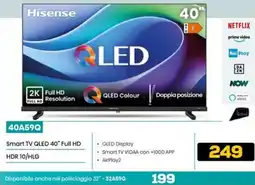 Euronics Hisense 40A59Q Smart TV QLED 40" Full HD HDR 10/HLG offerta