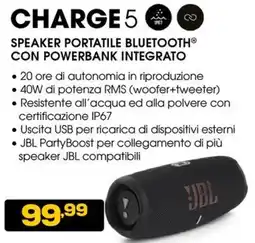 Euronics JBL Charge 5 speaker portatile bluetooth con powerbank integrato offerta