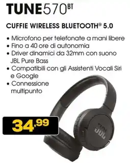 Euronics JBL TUNE570BT CUFFIE WIRELESS BLUETOOTH 5.0 offerta