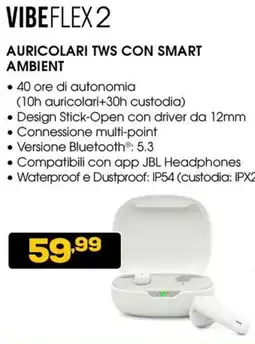 Euronics Jbl vibeflex 2 auricolari tws con smart ambient offerta