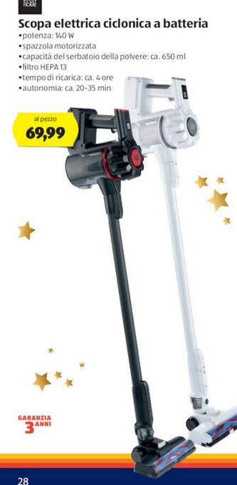 ALDI Scopa elettrica ciclonica a batteria offerta