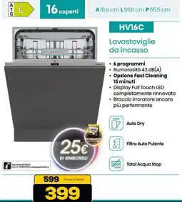 Euronics Hisense HV16C Lavastoviglie da incasso offerta