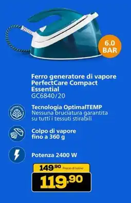 Euronics PHILIPS Ferro generatore di vapore PerfectCare Compact Essential GC6840/20 offerta