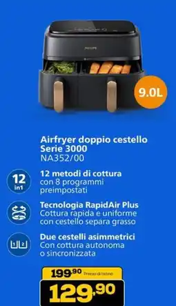 Euronics PHILIPS Airfryer doppio cestello Serie 3000 NA352/00 offerta