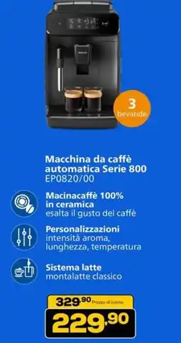 Euronics PHILIPS Macchina da caffè automatica Serie 800 EP0820/00 offerta