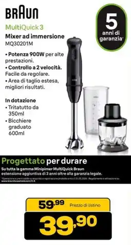 Euronics BRAUN MultiQuick 3 Mixer ad immersione MQ30201M offerta