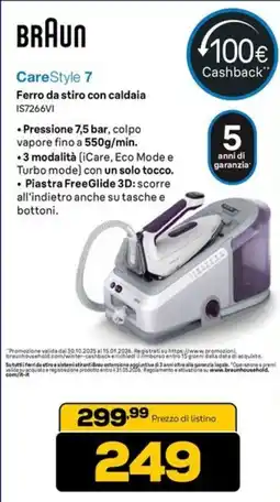 Euronics BRAUN CareStyle 7 Ferro da stiro con caldaia IS7266VI offerta