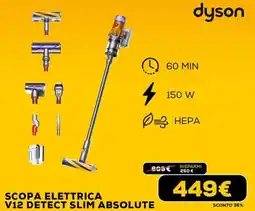 Euronics Dyson scopa elettrica v12 detect slim absolute offerta