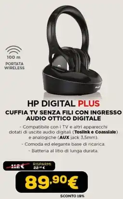 Euronics Hp digital plus cuffia tv senza fili con ingresso audio ottico digitale offerta