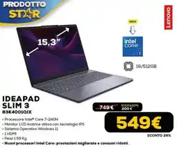 Euronics Lenovo IDEAPAD SLIM 3 83K4001QIX offerta