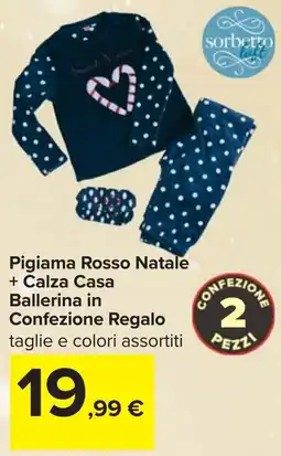 Carrefour Pigiama Rosso Natale + Calza Casa Ballerina in Confezione Regalo offerta